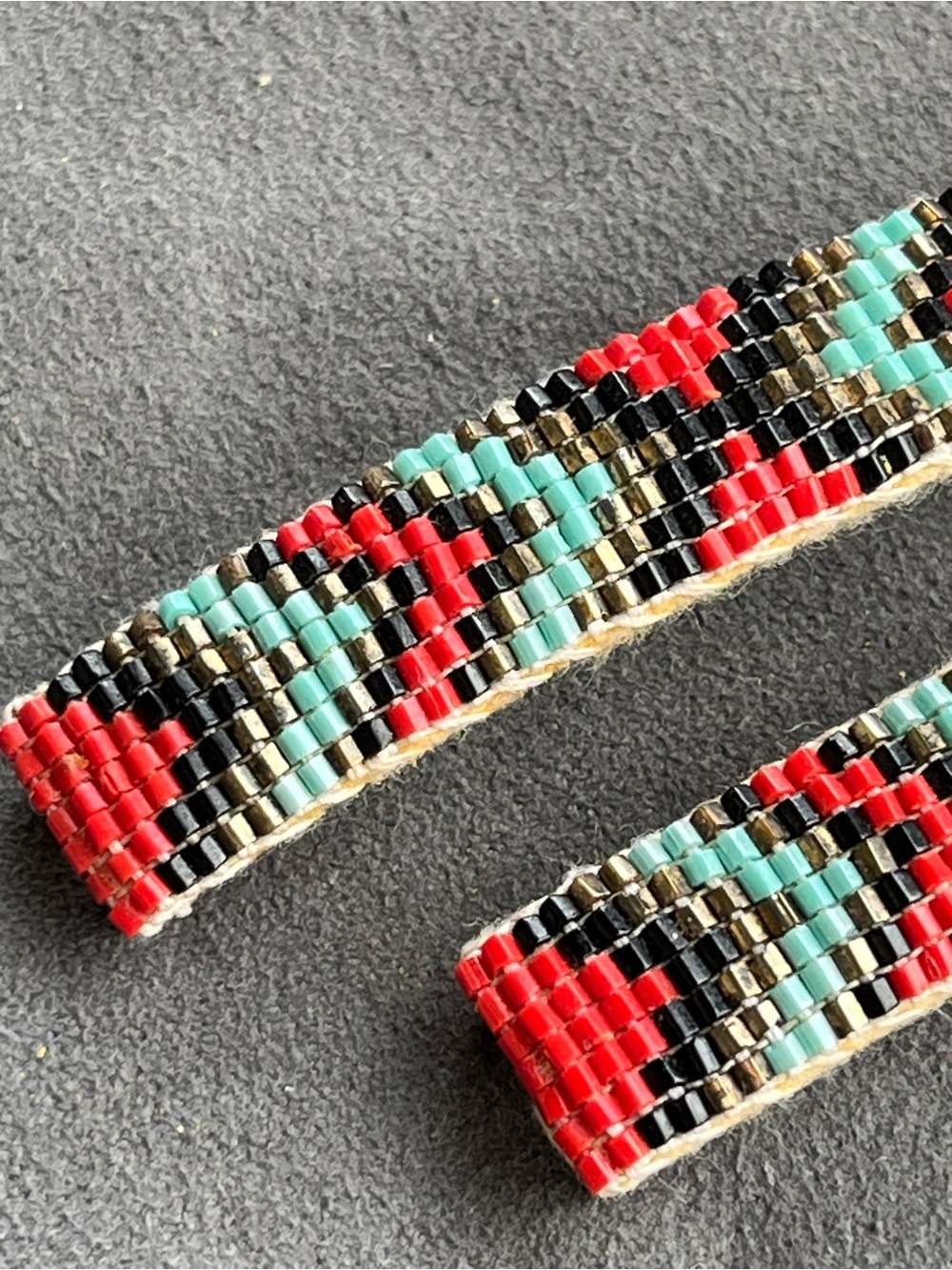 Vintage Beaded *Barrette Pair* in Red, Turquoise & Black - Picture 3 of 10
